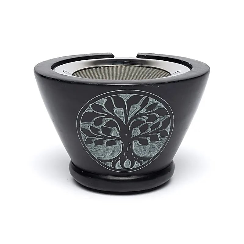 Räucherbrenner Speckstein schwarz Lebensbaum mit Sieb