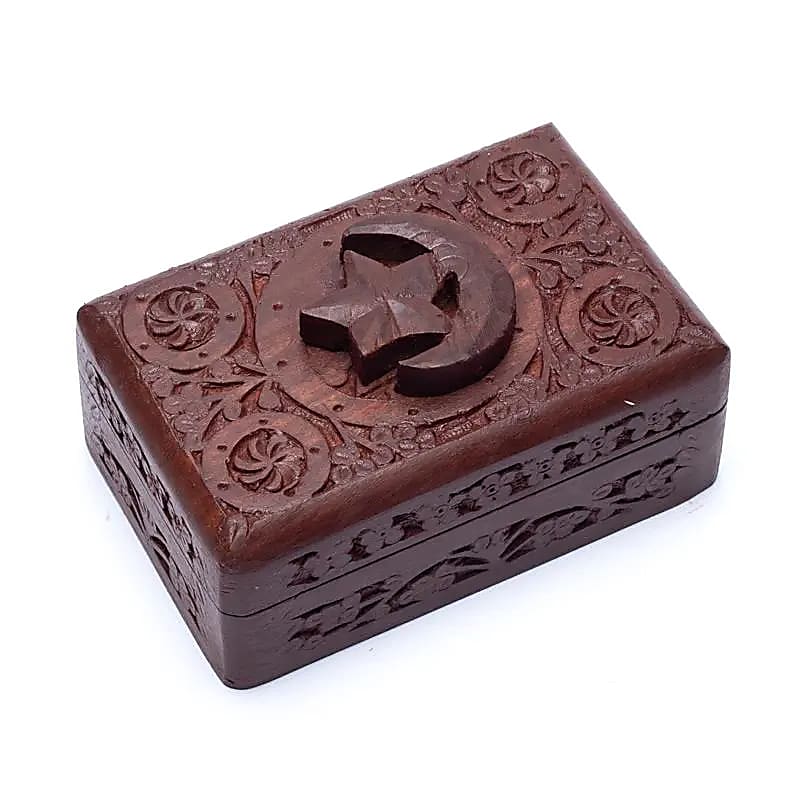 Tarot Schmuckdose Mond & Sterne Holzschnitzerei