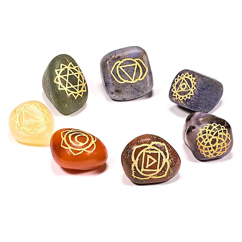 Chakra engraved tumbled stones SET of 7