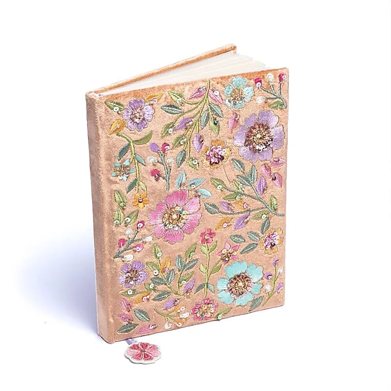 Notizbuch Samt beige mit Blumen