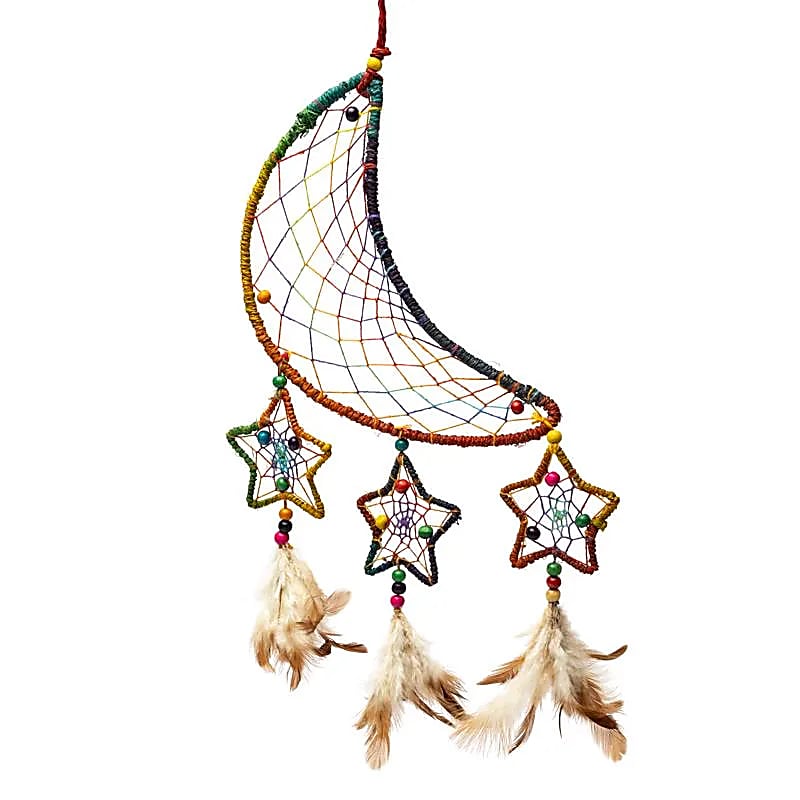 Traumfänger Hanf Mond und Sterne mehrfarbig