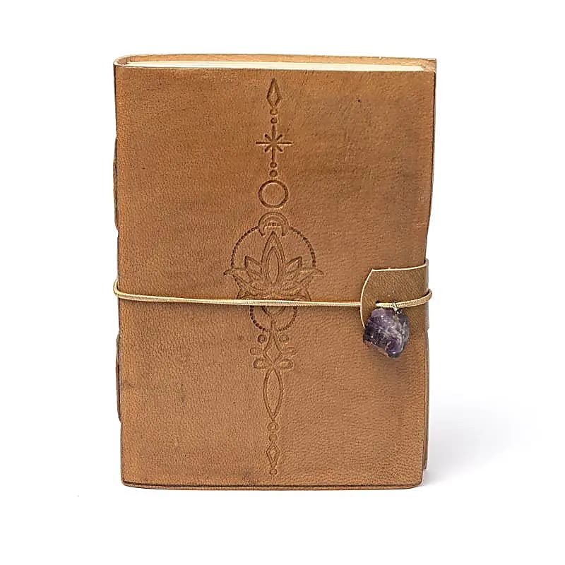 Notizbuch Lotus mit Amethyst und Kunstlederbezug