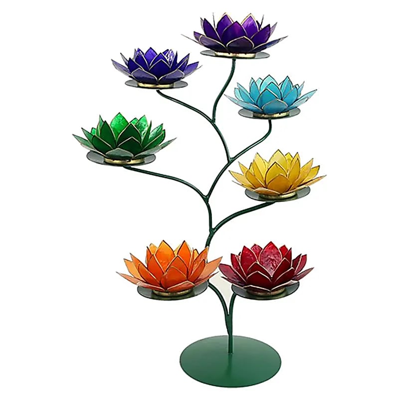 Chakra Lotus Display grün + 21 Teelichthalter