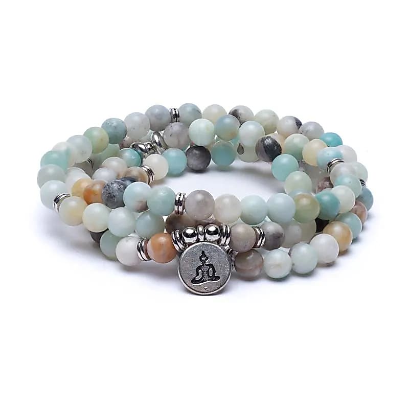 Mala Amazonit - elastisch - mit Buddha