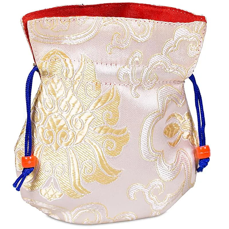 Brokat Beutel weiss mit rotem Futter