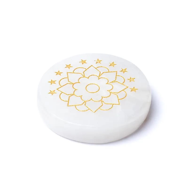 Gravierte Mineralienscheibe Bergkristall Lotus